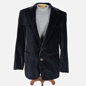 Men’s Velvet Blazer Navy Vintage Western Gold Buttons Made USA 40R Pagano West